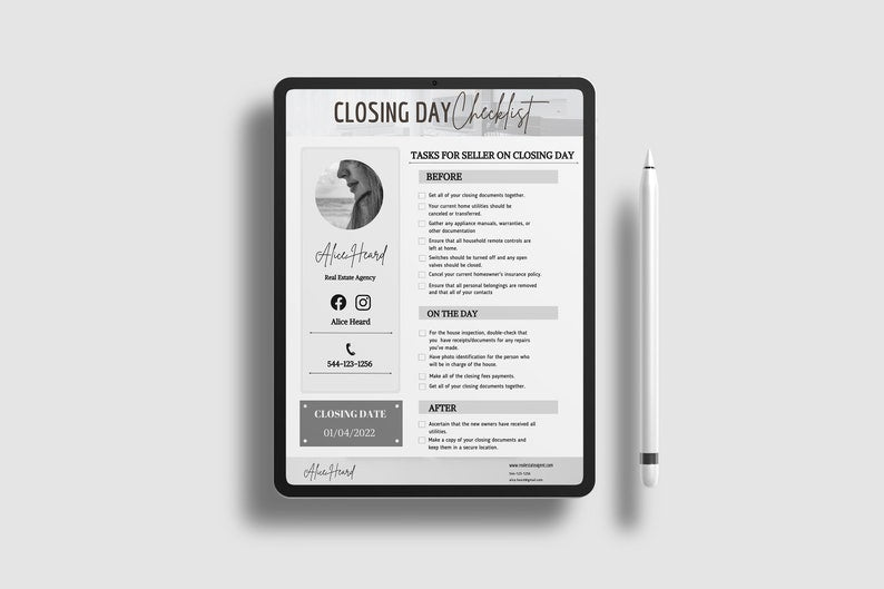 Real Estate Checklist | Realtor Checklist | Closing Day Checklist | Canva Realtor | Real Estate Template | Realtor Guide |Home Selling Guide