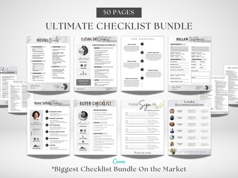 Real Estate Checklist | Realtor Checklist | Closing Day Checklist | Canva Realtor | Real Estate Template | Realtor Guide |Home Selling Guide
