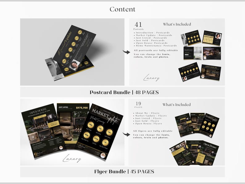 Luxury Real Estate Templates Canva, Gold Realtor Marketing, Real Estate Social Media, High Quality Realtor Branding, Editable Templates