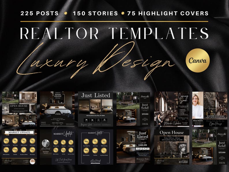 Luxury Real Estate Templates Canva, Gold Realtor Marketing, Real Estate Social Media, High Quality Realtor Branding, Editable Templates