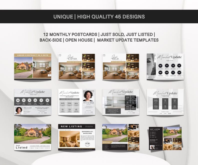 Real Estate Premium Postcards | Ultimate Postcard Bundle | Just Listed, Just Sold Postcard | Under Contract | Unique Designs | Canva 2025