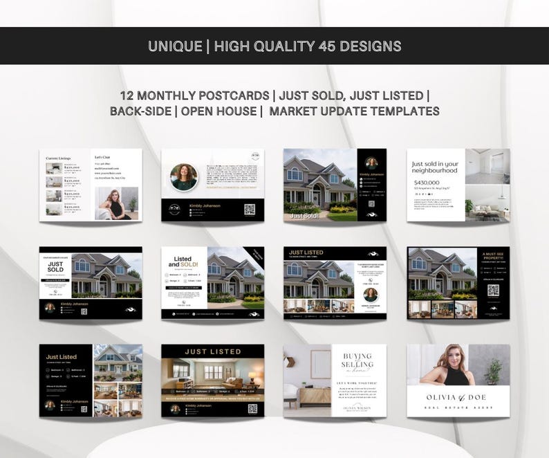 Real Estate Premium Postcards | Ultimate Postcard Bundle | Just Listed, Just Sold Postcard | Under Contract | Unique Designs | Canva 2025