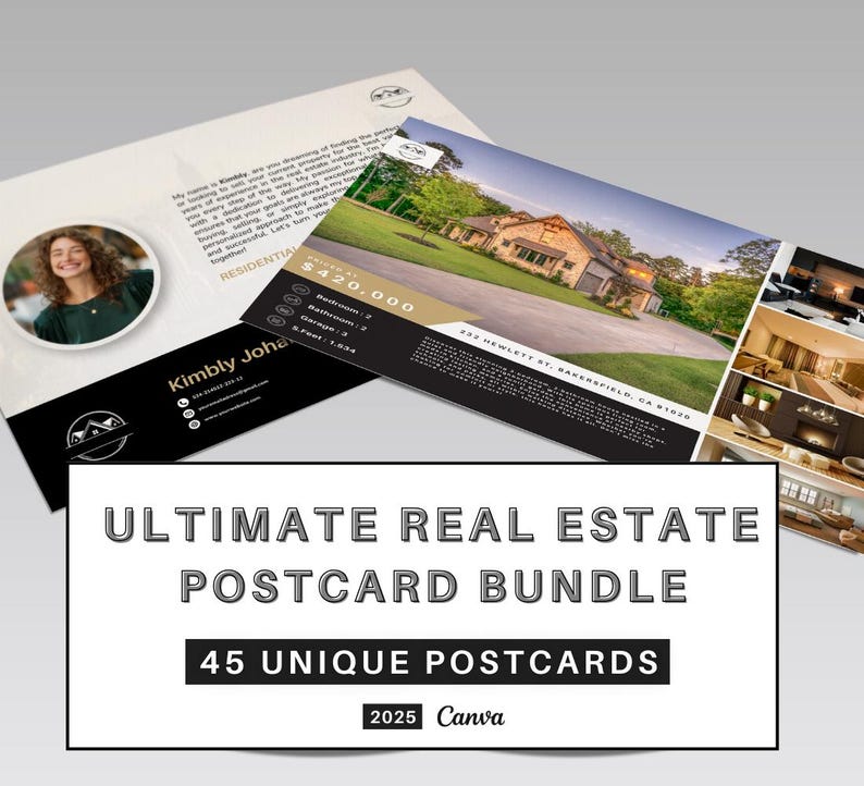 Real Estate Premium Postcards | Ultimate Postcard Bundle | Just Listed, Just Sold Postcard | Under Contract | Unique Designs | Canva 2025