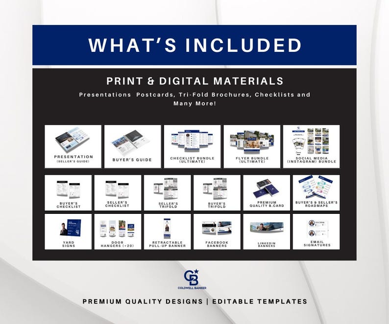 Coldwell Banker Real Estate Marketing Bundle | Blue Templates | Sellers & Buyers Guide, Flyers, Checklists, Social Media Templates | Canva