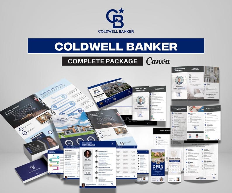 Coldwell Banker Real Estate Marketing Bundle | Blue Templates | Sellers & Buyers Guide, Flyers, Checklists, Social Media Templates | Canva