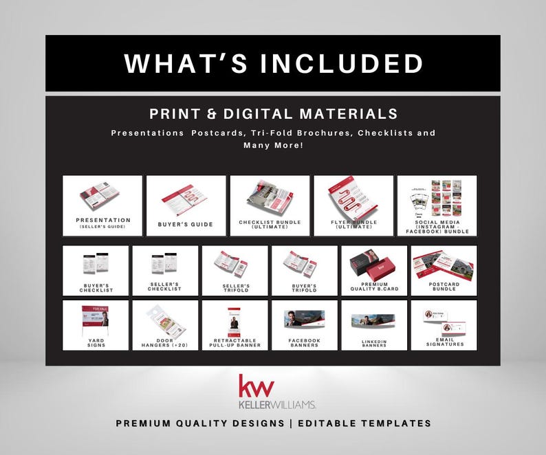 Ultimate Keller Williams Real Estate Marketing Bundle | Premium Red Templates for Realtors | Flyers, Guides, Checklists, Postcards & More