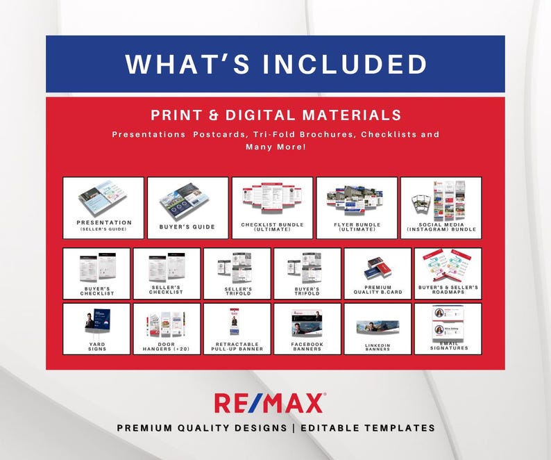 Ultimate RE/MAX Realtor Marketing Kit | Red, Blue Templates | Editable Canva Templates | Flyers, Guides, Checklists & More
