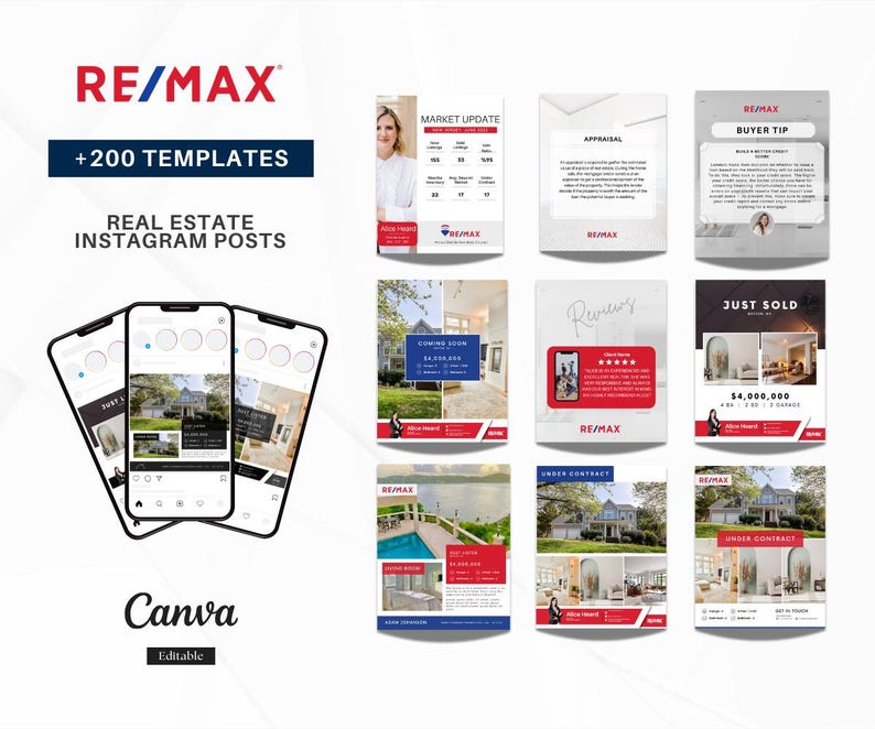 Ultimate RE/MAX Realtor Marketing Kit | Red, Blue Templates | Editable Canva Templates | Flyers, Guides, Checklists & More