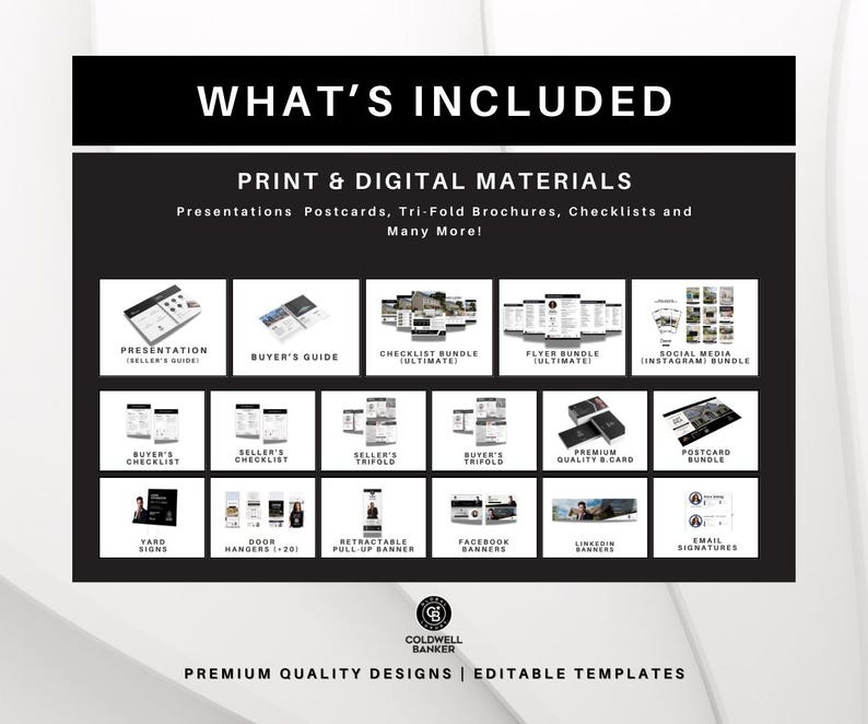 Coldwell Banker Luxury Real Estate Marketing Bundle | Sellers & Buyers Guide, Flyers, Checklists, Social Media Templates | Black and White