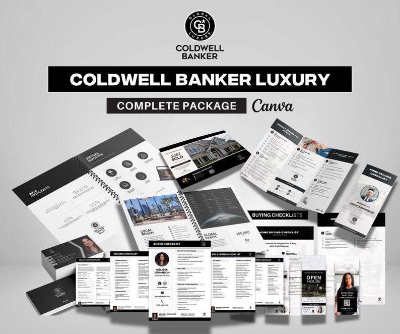 Coldwell Banker Luxury Real Estate Marketing Bundle | Sellers & Buyers Guide, Flyers, Checklists, Social Media Templates | Black and White