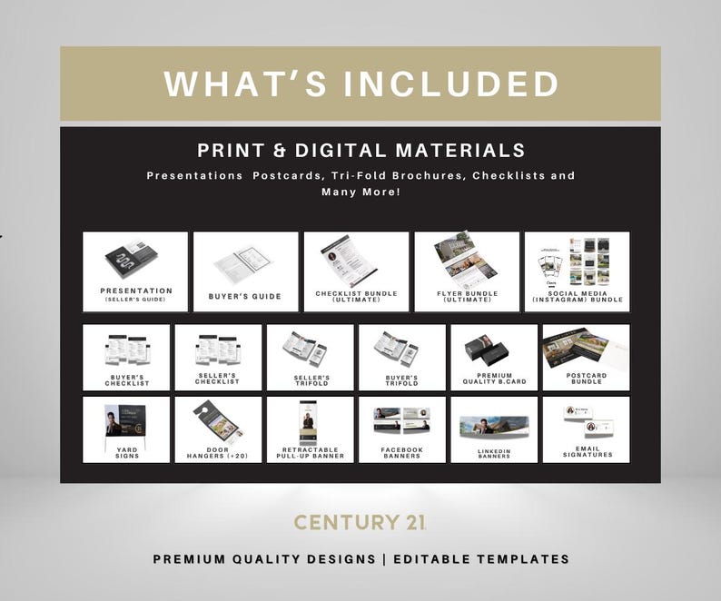 Century 21 FULL PACKAGE | Editable Beige Canva Templates for Realtors | Century 21 | Flyers, Checklists, Social Media & More