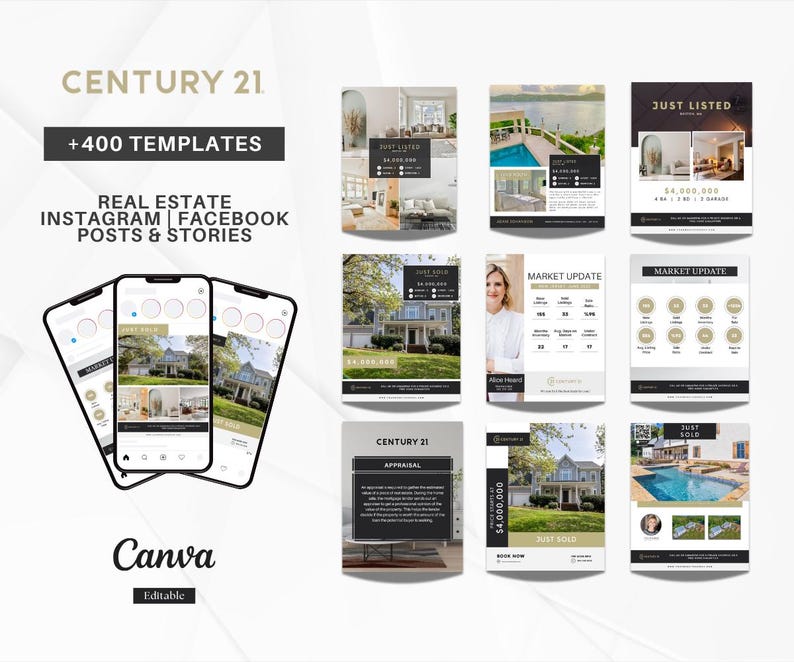 Century 21 FULL PACKAGE | Editable Beige Canva Templates for Realtors | Century 21 | Flyers, Checklists, Social Media & More