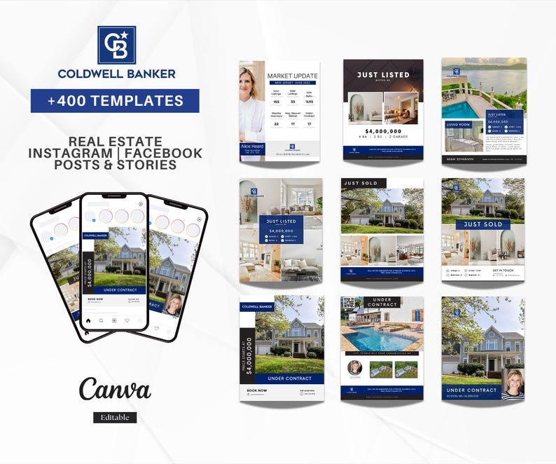 Coldwell Banker Real Estate Marketing Bundle | Blue Templates | Sellers & Buyers Guide, Flyers, Checklists, Social Media Templates | Canva