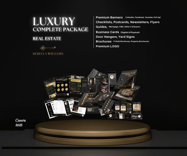 Luxury Real Estate Templates Canva, Gold Realtor Marketing, Real Estate Social Media, High Quality Realtor Branding, Editable Templates