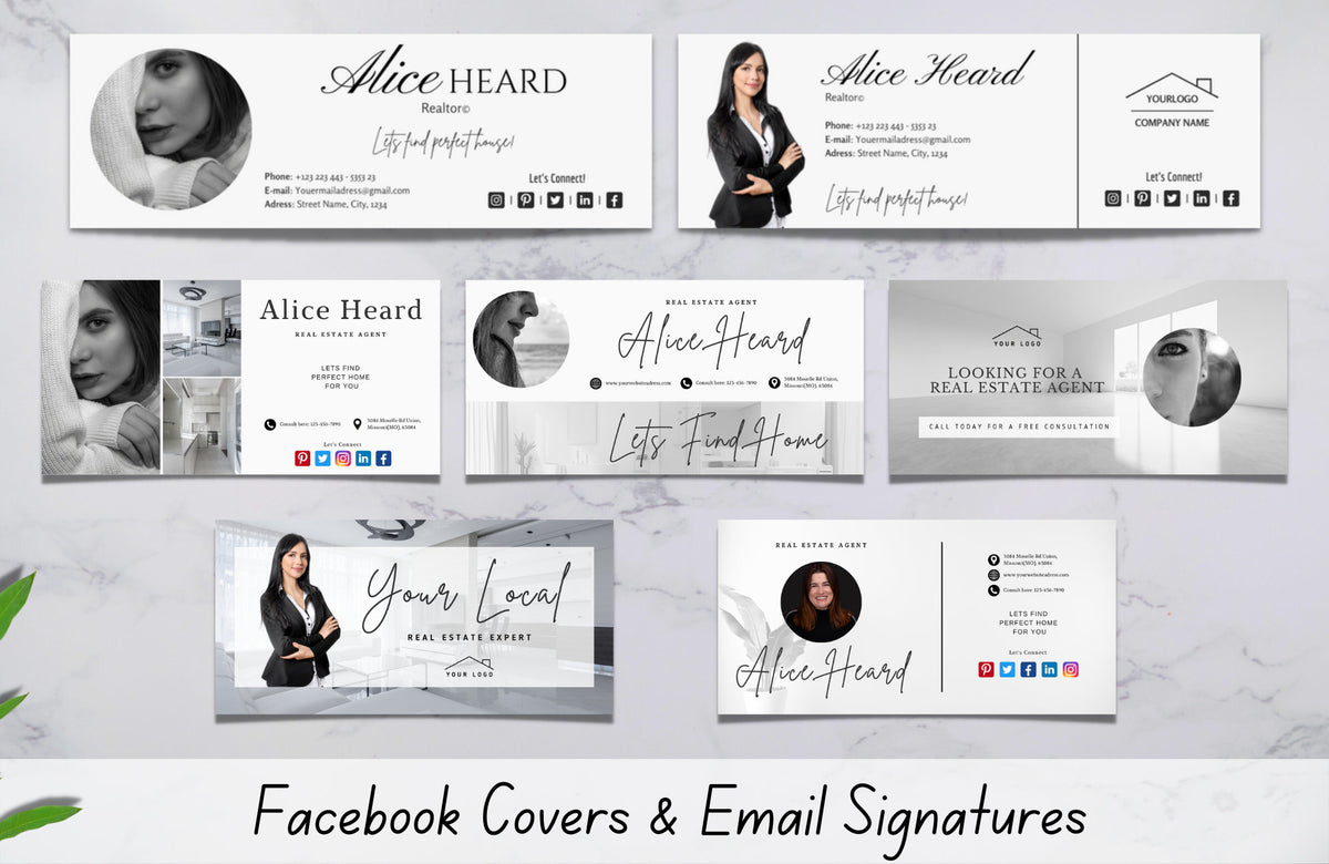 Real Estate Facebook Covers and Email Signatures. Canva Templates. Realtor Templates. Fully Editable Realtor Templates.