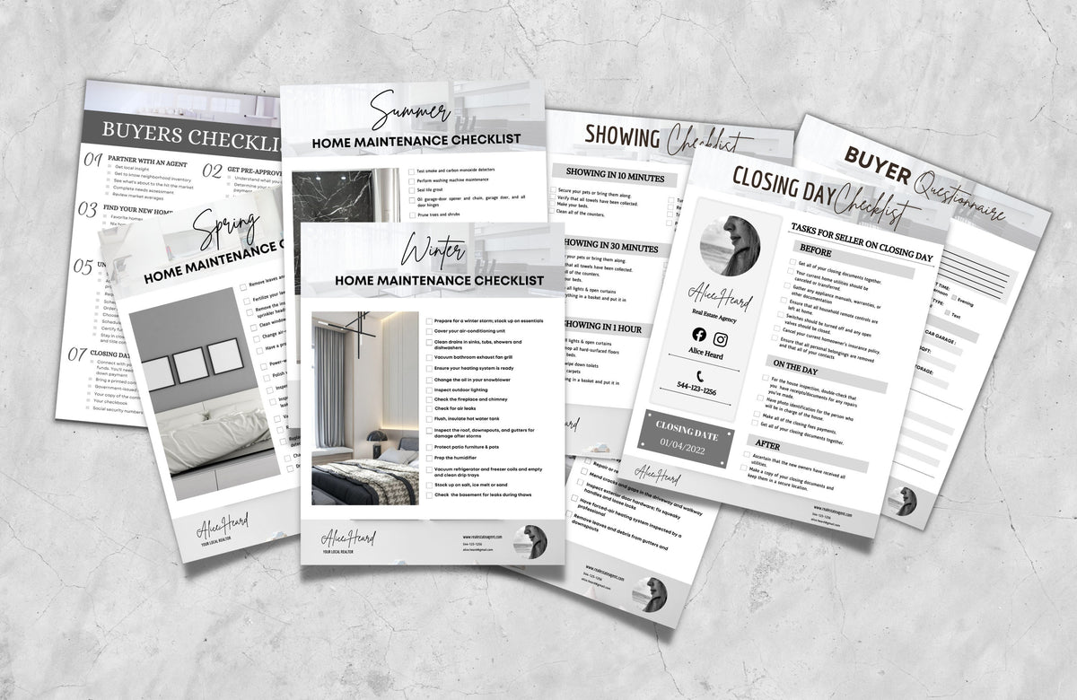 Real Estate Checklist Bundle, Realtor Marketing Templates, Showing Checklist, Buying Checklist, Moving Checklist, Closing Day Checklist