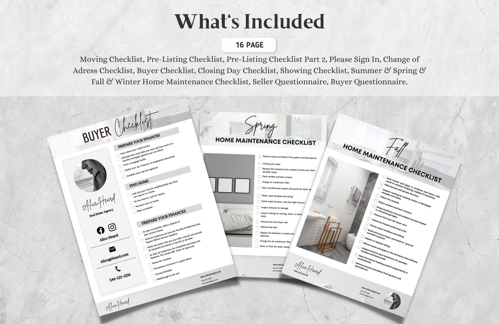Real Estate Checklist Bundle, Realtor Marketing Templates, Showing Checklist, Buying Checklist, Moving Checklist, Closing Day Checklist