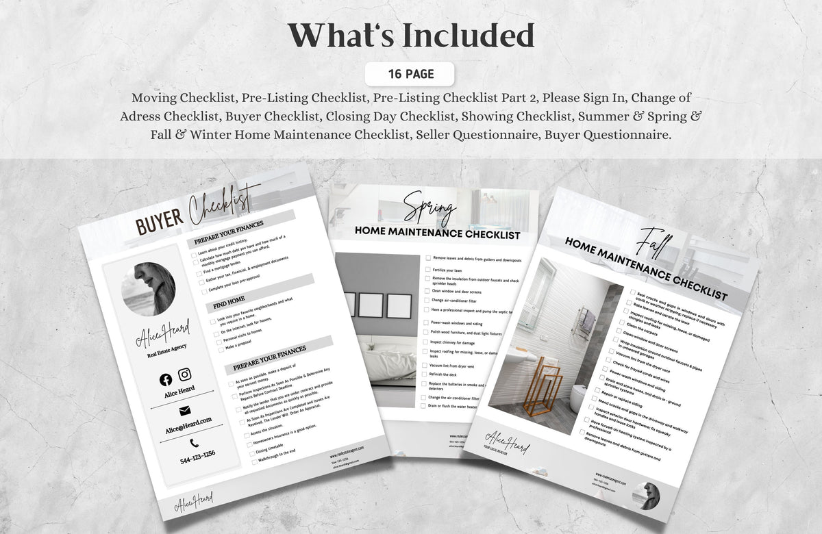 Real Estate Checklist Bundle, Realtor Marketing Templates, Showing Checklist, Buying Checklist, Moving Checklist, Closing Day Checklist