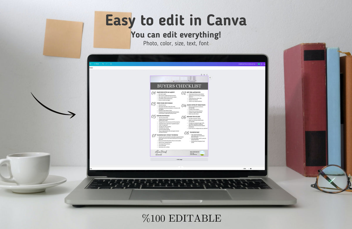 Real Estate Home Buyer's Checklist, Real Estate Marketing, Printable Checklist, Real Estate Buyer's Guide, Canva Template, A4 + US Letter