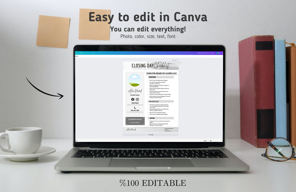 Closing Checklist, Real Estate Checklist, Seller Closing Day Checklist, Seller Checklist, A4 + US Letter, Canva Template, Fully Editable