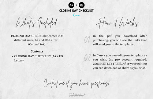 Closing Checklist, Real Estate Checklist, Seller Closing Day Checklist, Seller Checklist, A4 + US Letter, Canva Template, Fully Editable