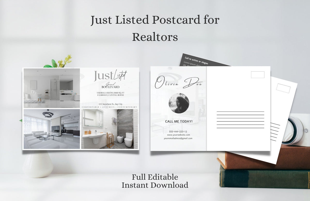 Real Estate Just Listed Postcard, Real Estate Marketing, Editable Canva Template, Farming Postcards, Realtor Farming, Realtor Postcard