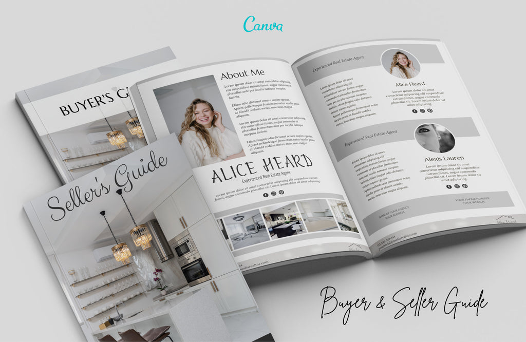 Real Estate Buyer and Seller Guide, Realtor Buyer Packet & Seller Packet, A4 and US Letter Size, Free Canva Templates.