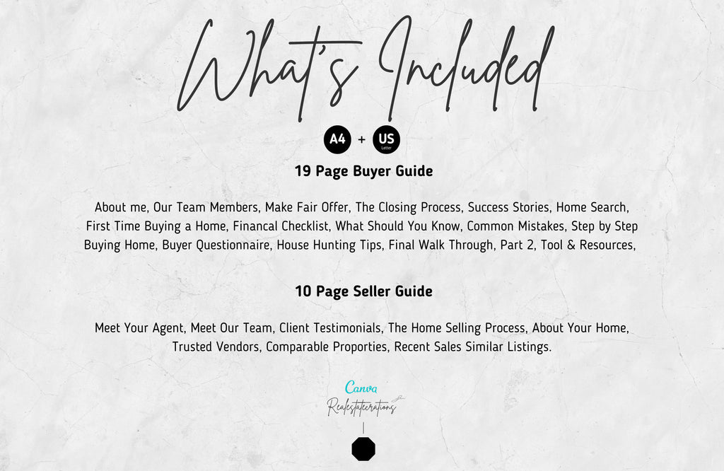 Real Estate Buyer and Seller Guide, Realtor Buyer Packet & Seller Packet, A4 and US Letter Size, Free Canva Templates.