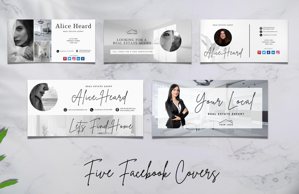 Real Estate Facebook Covers and Email Signatures. Canva Templates. Realtor Templates. Fully Editable Realtor Templates.