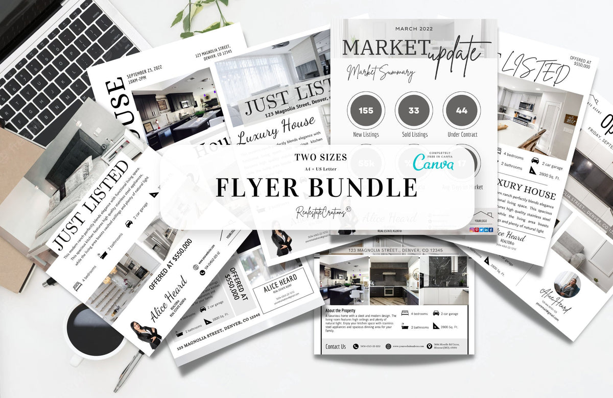 Real Estate Flyer Templates | Flyer Bundle | Realtor Flyer Templates | A4 and US Letter | Two Sizes | Canva | Full editable