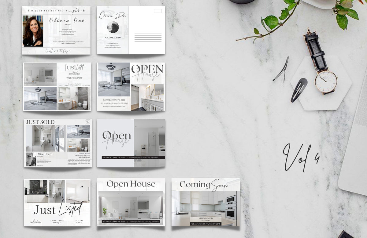 Real Estate Postcard Bundle, Postcard Templates, Market Update, Just Sold, Just Listed, Open House Postcards. Full editable. Free in Canva