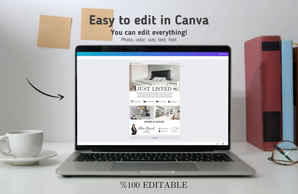 Just Listed Flyer, Real Estate Flyer Template, Realtor Flyer, Real Estate Marketing, Realtor Marketing, Customize, Editable, Canva Template