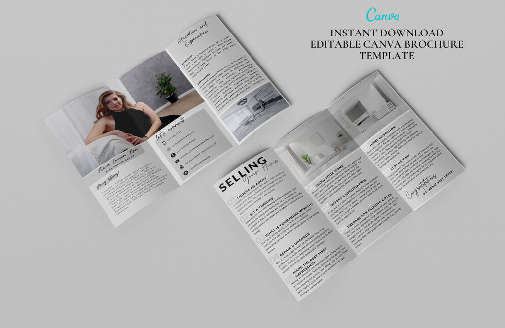 Real Estate Brochure, Tri-fold Real Estate Brochure, Full Editable Trifold Brochure, Canva Brochure Template.