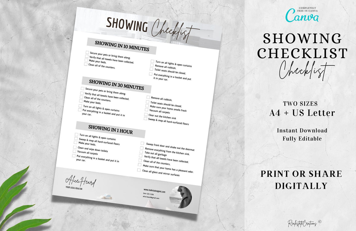Real Estate Home Showing Checklist, Real Estate Marketing, Printable Seller Checklist, Real Estate Listing Presentation, Editable, Instant
