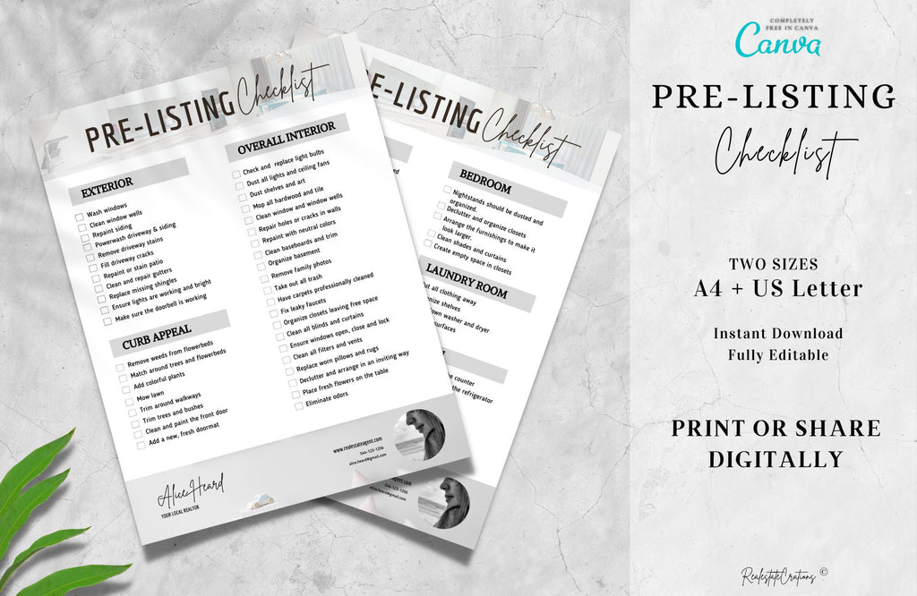Real Estate Pre-Listing Checklist | Home Selling Guide | Real Estate Templates | Realtor Marketing | Canva Free | Fully Editable.