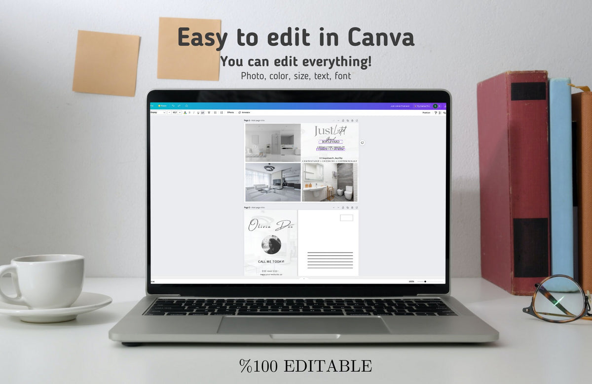 Real Estate Just Listed Postcard, Real Estate Marketing, Editable Canva Template, Farming Postcards, Realtor Farming, Realtor Postcard