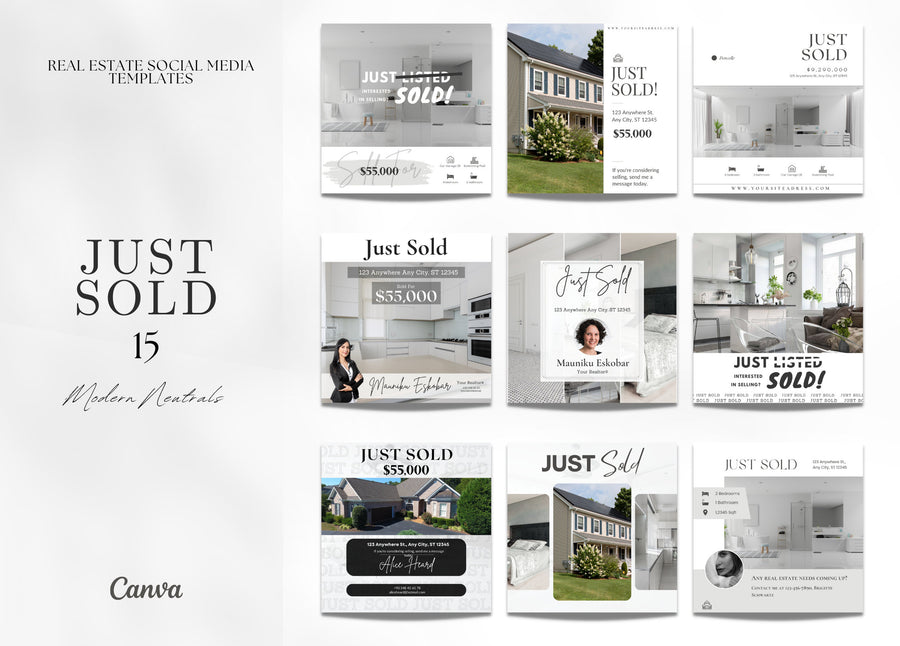 15 Just Sold Social Media Posts | Listing Updates | Just Sold Instagram Posts | Real Estate Marketing | Instagram | Facebook Posts |