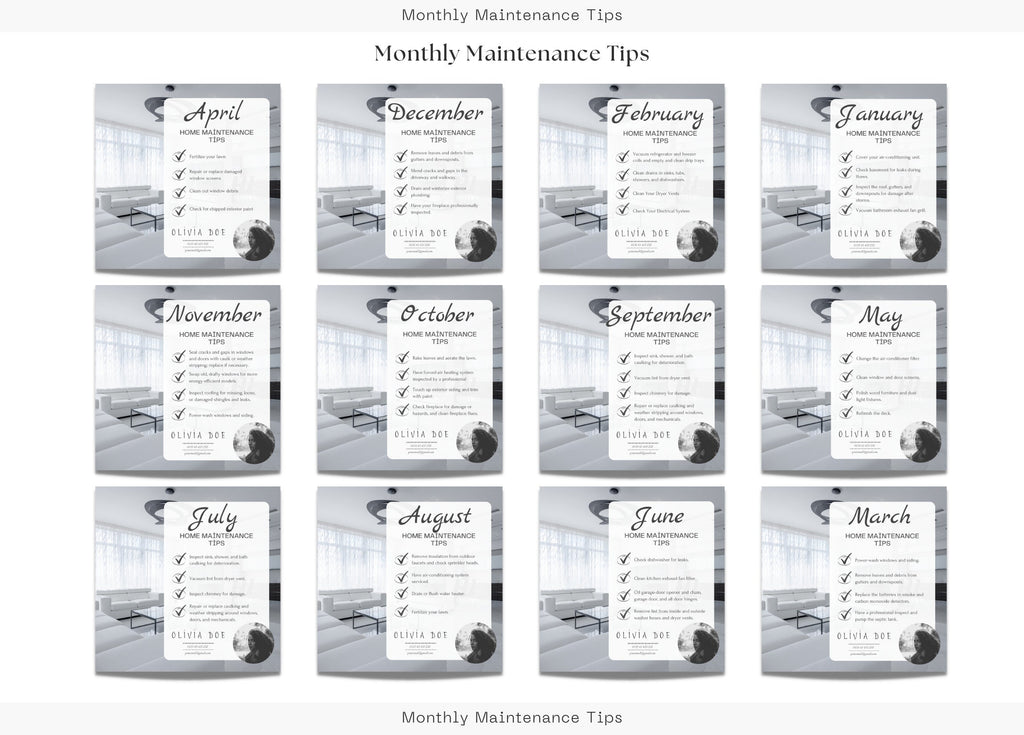 12 Monthly Home Maintenance Tip Social Media Posts | Just Sold Instagram Posts | Real Estate Marketing | Instagram | Facebook Posts