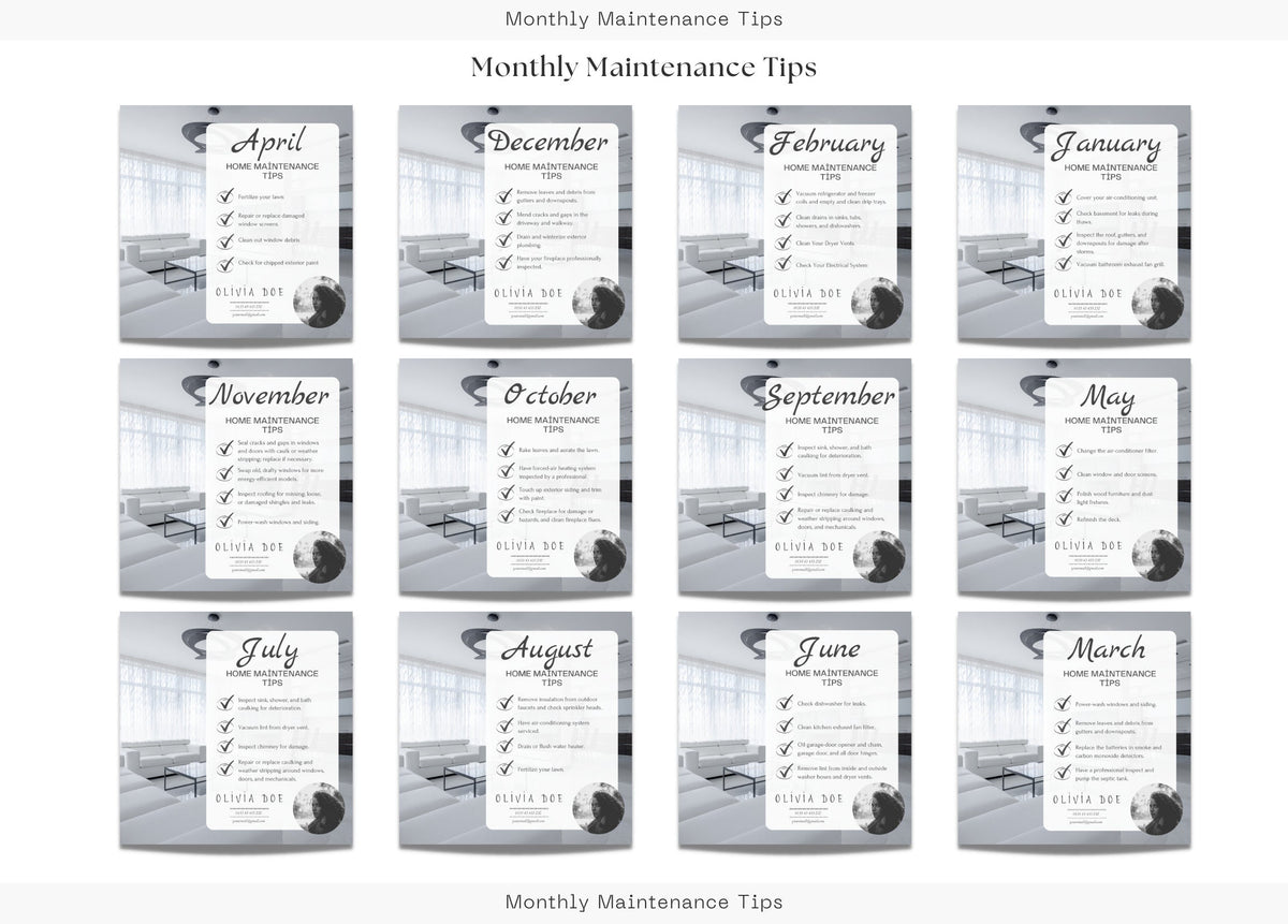 12 Monthly Home Maintenance Tip Social Media Posts | Just Sold Instagram Posts | Real Estate Marketing | Instagram | Facebook Posts
