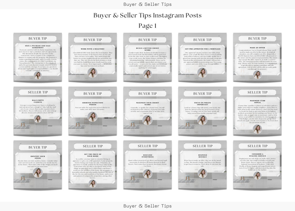 30 Buyer & Seller Tips Social Media Posts | Buyer and Seller Tips Instagram Posts | Real Estate Marketing | Facebook Posts