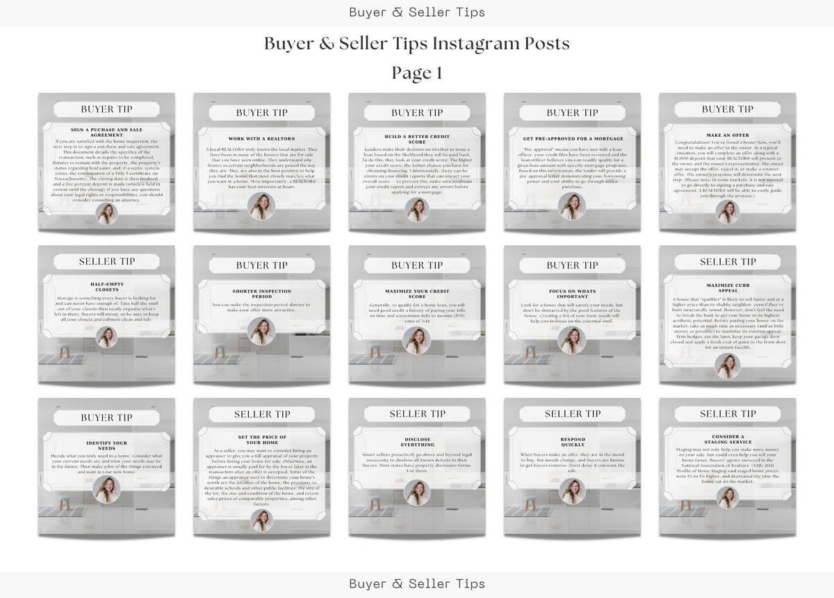 30 Buyer & Seller Tips Social Media Posts | Buyer and Seller Tips Instagram Posts | Real Estate Marketing | Facebook Posts