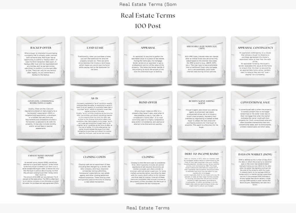 100 Real Estate Terms Social Media Posts | Real Estate Terms Instagram Posts | Real Estate Marketing | Instagram | Facebook Posts |