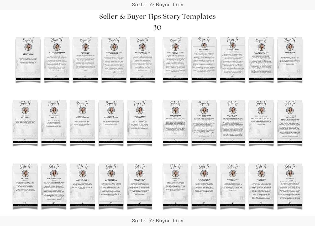 Buyer & Seller Tips Instagram Story Templates | Real Estate Marketing | Realtor Marketing | Realtor Social Media Templates | Canva Templates