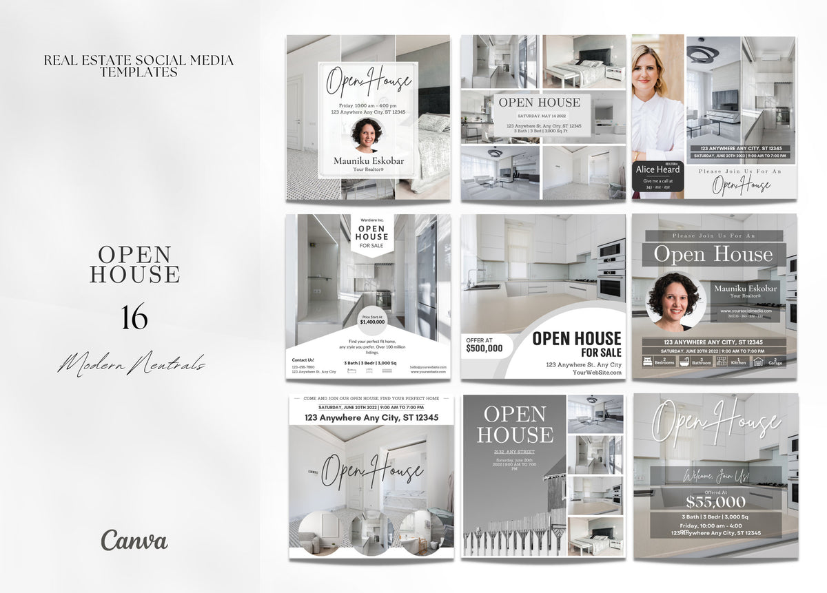 16 Open House Social Media Posts | Listing Updates | Open House Instagram Posts | Real Estate Marketing | Instagram | Facebook Posts |