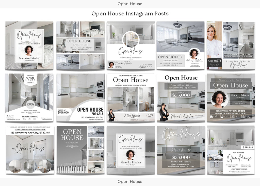 16 Open House Social Media Posts | Listing Updates | Open House Instagram Posts | Real Estate Marketing | Instagram | Facebook Posts |