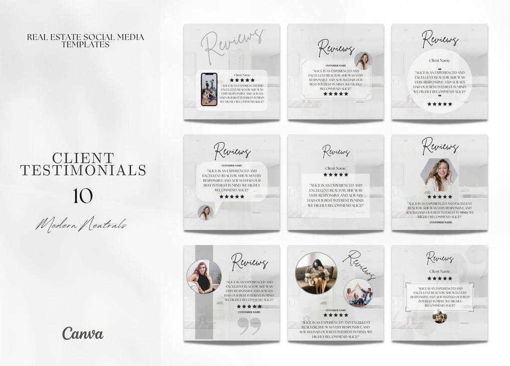 10 Client Testimonial Social Media Posts | Reviews | Client Testimonial Instagram Posts | Real Estate Marketing | Instagram | Facebook Posts