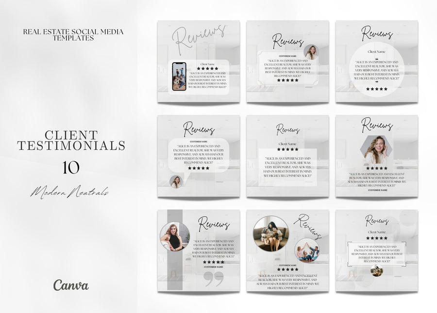 10 Client Testimonial Social Media Posts | Reviews | Client Testimonial Instagram Posts | Real Estate Marketing | Instagram | Facebook Posts