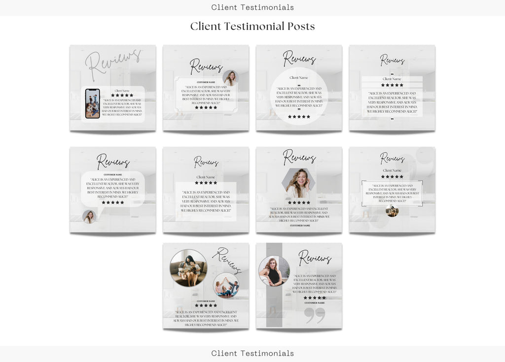 10 Client Testimonial Social Media Posts | Reviews | Client Testimonial Instagram Posts | Real Estate Marketing | Instagram | Facebook Posts