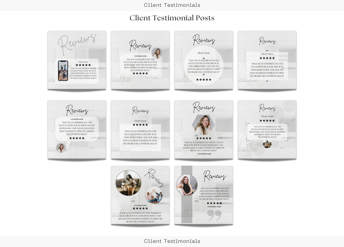 10 Client Testimonial Social Media Posts | Reviews | Client Testimonial Instagram Posts | Real Estate Marketing | Instagram | Facebook Posts