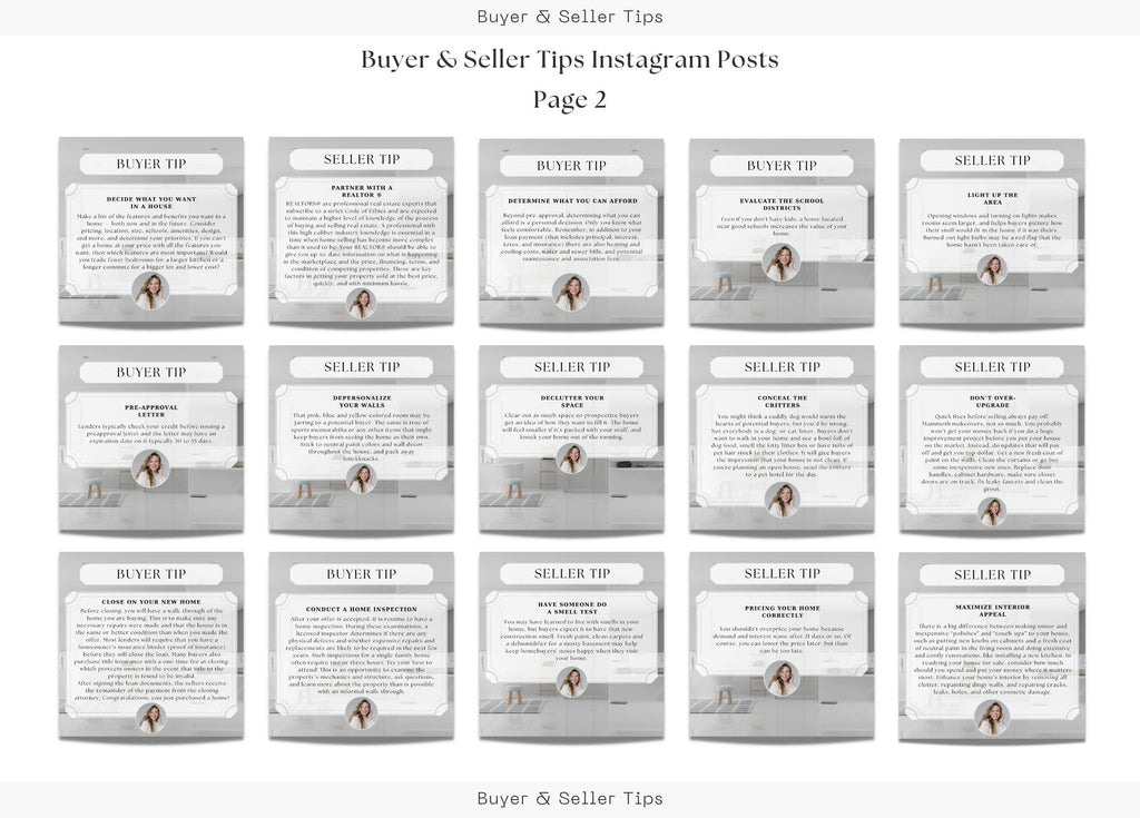 30 Buyer & Seller Tips Social Media Posts | Buyer and Seller Tips Instagram Posts | Real Estate Marketing | Facebook Posts